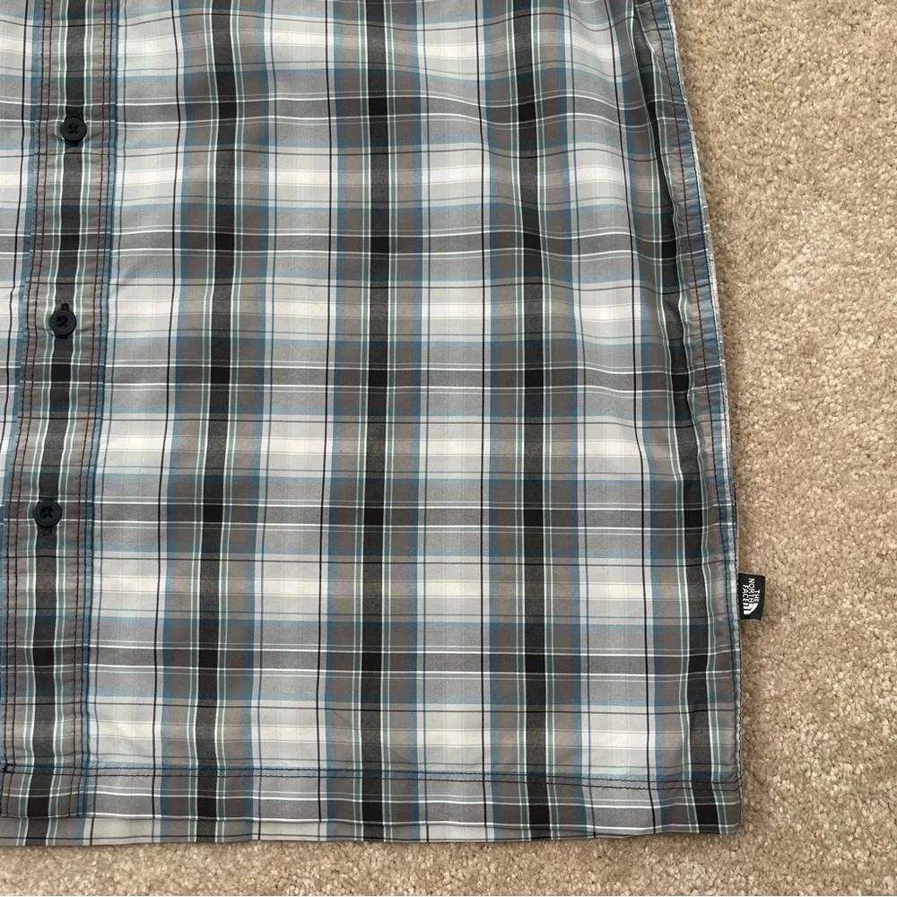 North Face Shirt Large Gray Button Up Plaid Short Sleeve Preppy Outdoor Men